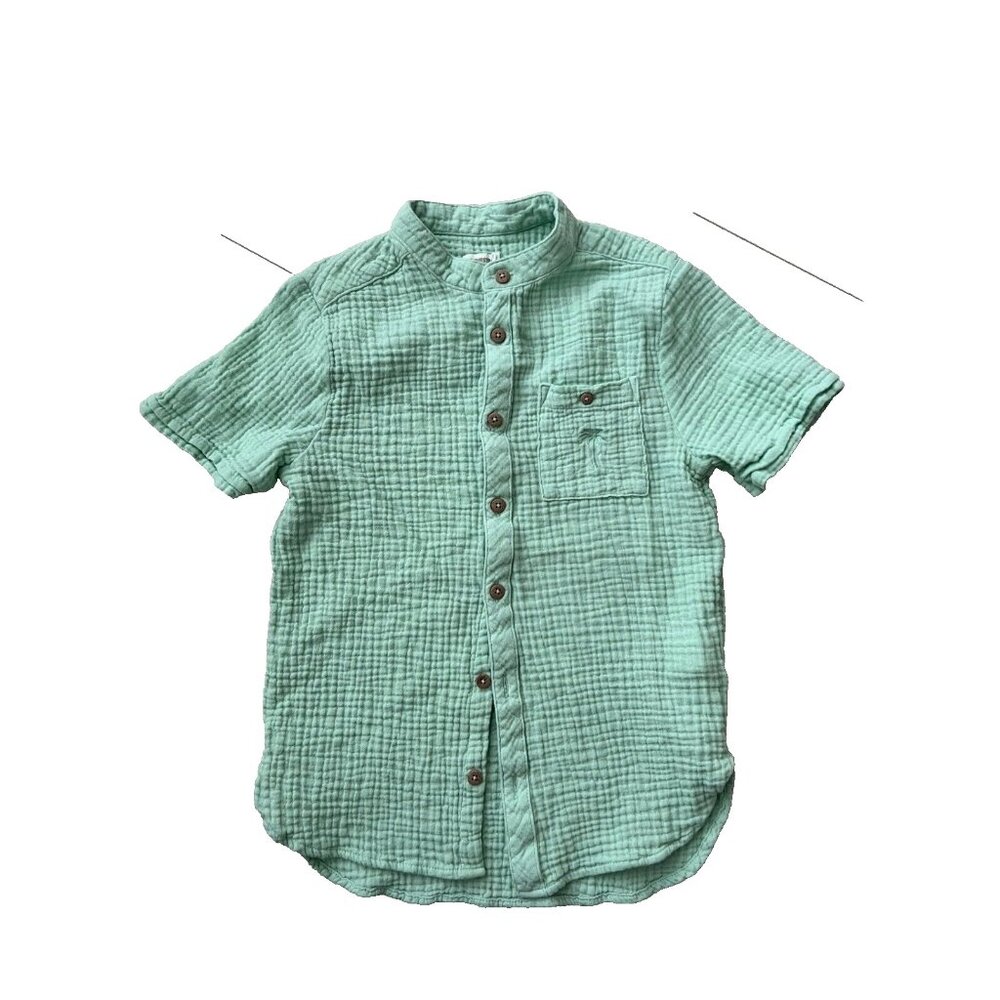 Orchestra Boys Collarless Button Shirt Palm Tree Pocket Green ( 10 )
